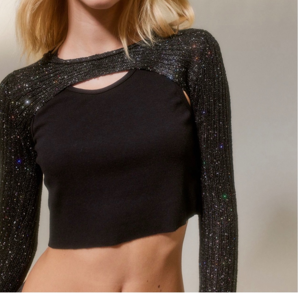 UO Brooke Sparkly Shrug Sweater Silver S